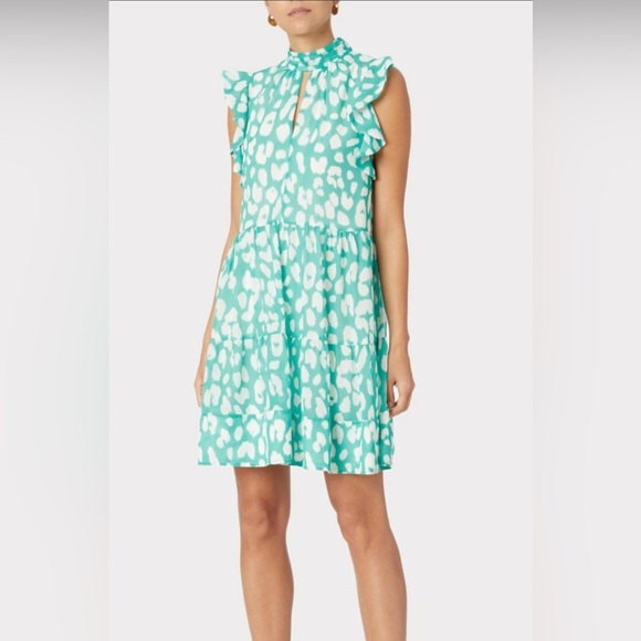 $395 Milly Women’s Large Mona Jungle Leopard-Print Tiered Chiffon Dress size P - Picture 1 of 13